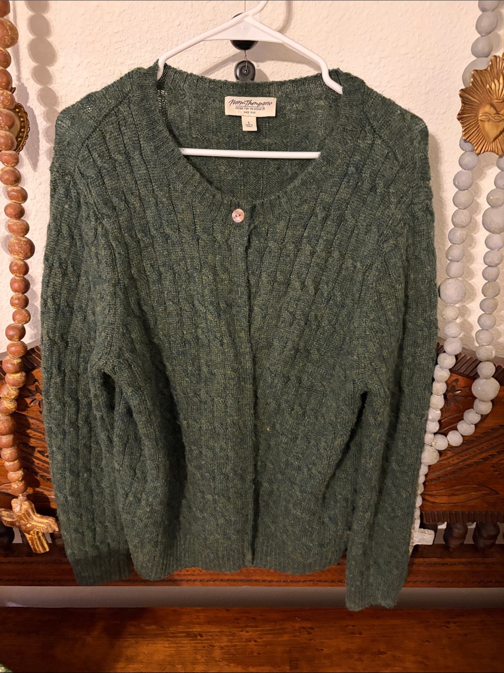 Norm Thompson Green Cable Knit Cardigan